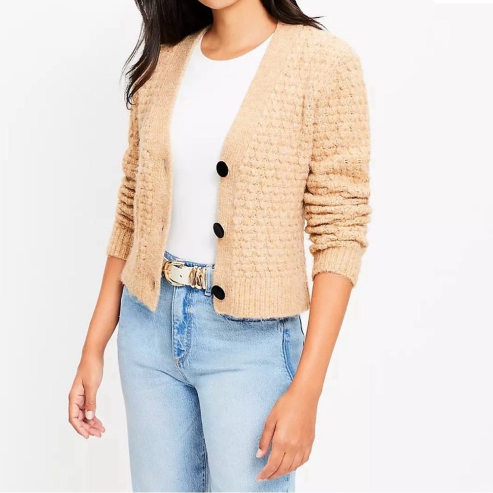 LOFT Velvet Button Textured Cardigan in Warm Heather Sand